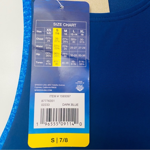 Speedo Swimsuit Girls’ Racerback One Piece UPF 50+ Dark Blue Neon Green, NWT. - Picture 3 of 4